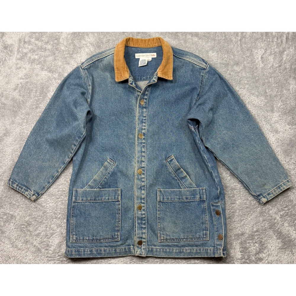 Calvin Klein Chore Jacket Womens S Blue Sport Denim Corduroy Vintage 90s USA